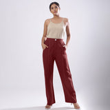 Maroon Handspun 100% Cotton Mid-Rise Elasticated Pant