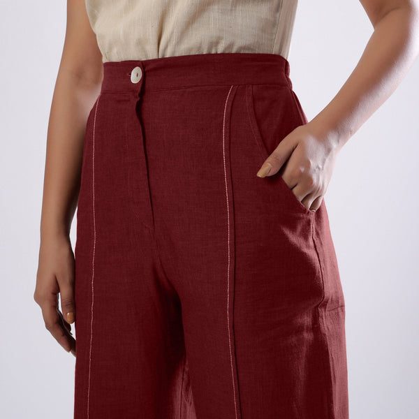 Maroon Handspun 100% Cotton Mid-Rise Elasticated Pant