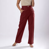 Maroon Handspun 100% Cotton Mid-Rise Elasticated Pant