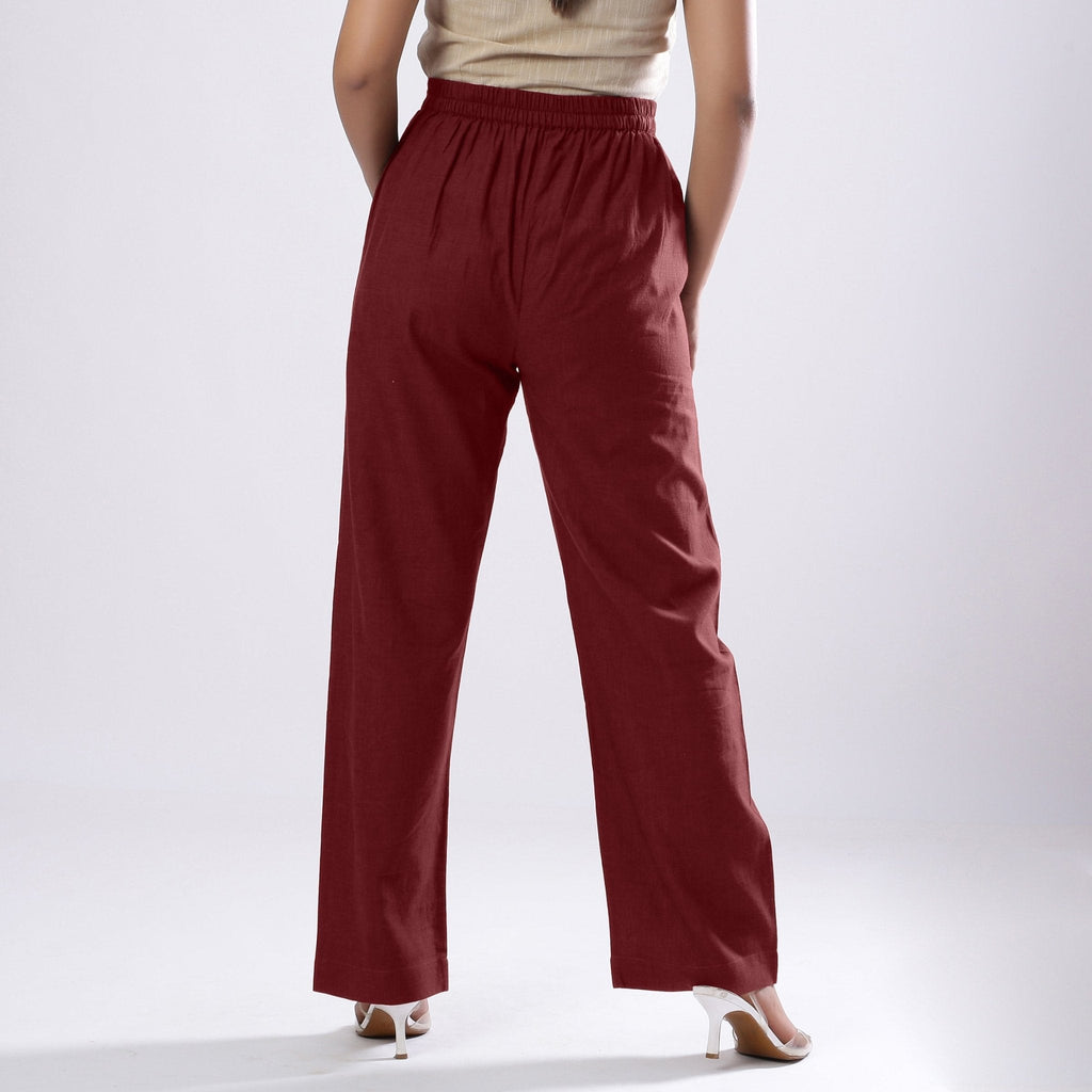 Maroon Handspun 100% Cotton Mid-Rise Elasticated Pant