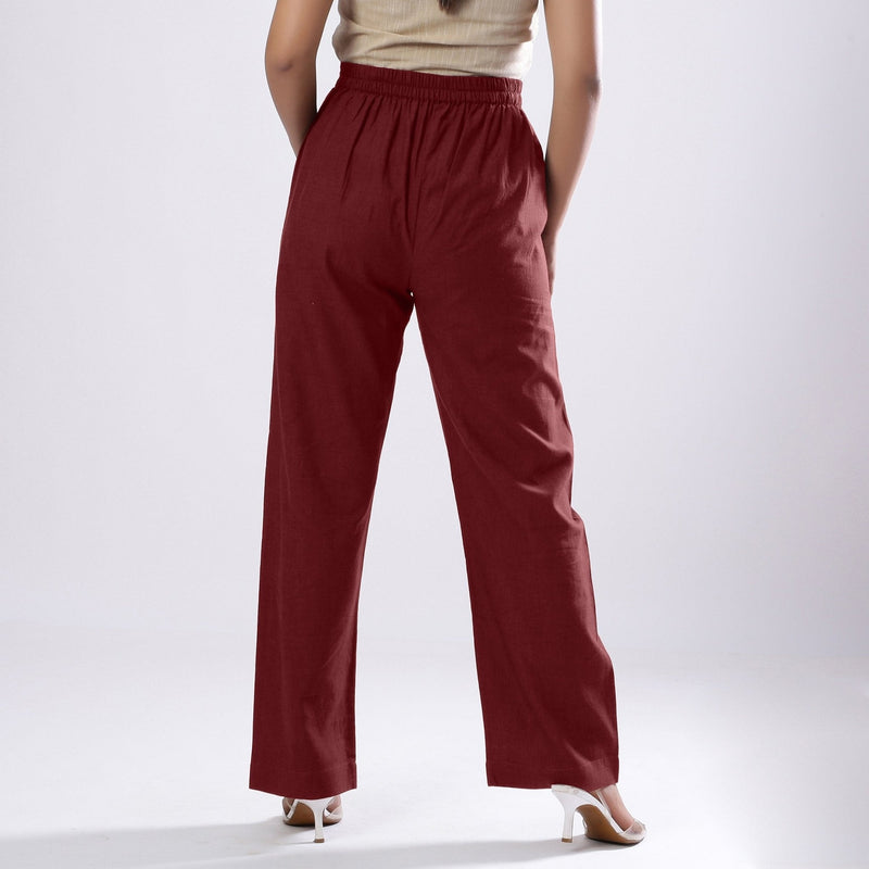 Maroon Handspun 100% Cotton Mid-Rise Elasticated Pant