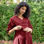 Maroon Handspun Cotton A-Line Knee Length Pre and Post Maternity Dress