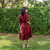 Maroon Handspun Cotton A-Line Knee Length Pre and Post Maternity Dress
