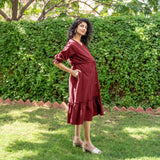 Maroon Handspun Cotton A-Line Knee Length Pre and Post Maternity Dress