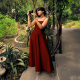 Maroon Handspun Cotton Ankle Length Flared Sundress