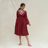 Maroon Handspun Cotton Bohemian Midi Dress