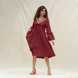 Maroon Handspun Cotton Bohemian Midi Dress
