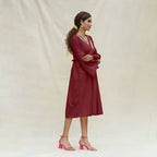 Maroon Handspun Cotton Bohemian Midi Dress