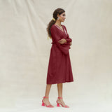 Maroon Handspun Cotton Bohemian Midi Dress