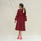 Maroon Handspun Cotton Bohemian Midi Dress