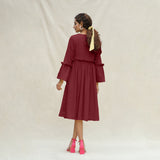 Maroon Handspun Cotton Bohemian Midi Dress
