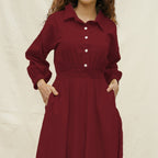 Maroon Handspun Cotton Button-Down Yoked Maxi Dress