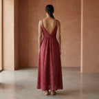 Maroon Handspun Cotton Deep V-Neck Cami Maxi Dress