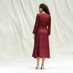 Maroon Handspun Cotton Drop Shoulder Midi Wrap Dress