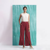 Maroon Handspun Cotton Elasticated Mid-Rise Wide Legged Pant