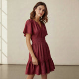 Maroon Handspun Cotton Elasticated Short Tier Dress