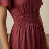 Maroon Handspun Cotton Elasticated Short Tier Dress
