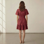 Maroon Handspun Cotton Elasticated Short Tier Dress