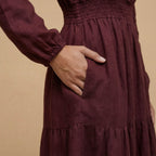 Maroon Handspun Cotton Fit and Flare Maxi Tier Dress