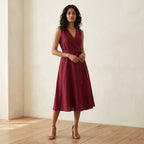 Maroon Handspun Cotton Fit and Flare Sleeveless Dress