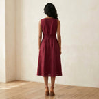 Maroon Handspun Cotton Fit and Flare Sleeveless Dress