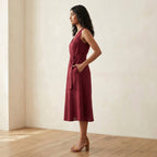 Maroon Handspun Cotton Fit and Flare Sleeveless Dress