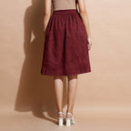Maroon Handspun Cotton Flared Elasticated Knee Length Skirt
