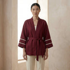 Maroon Handspun Cotton Kyoto Kimono Sleeve Wrap Top
