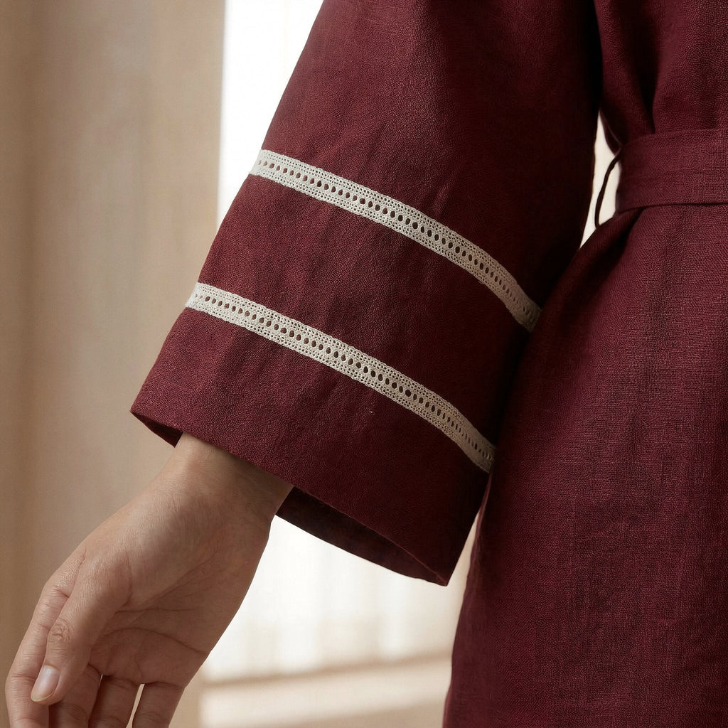 Maroon Handspun Cotton Kyoto Kimono Sleeve Wrap Top