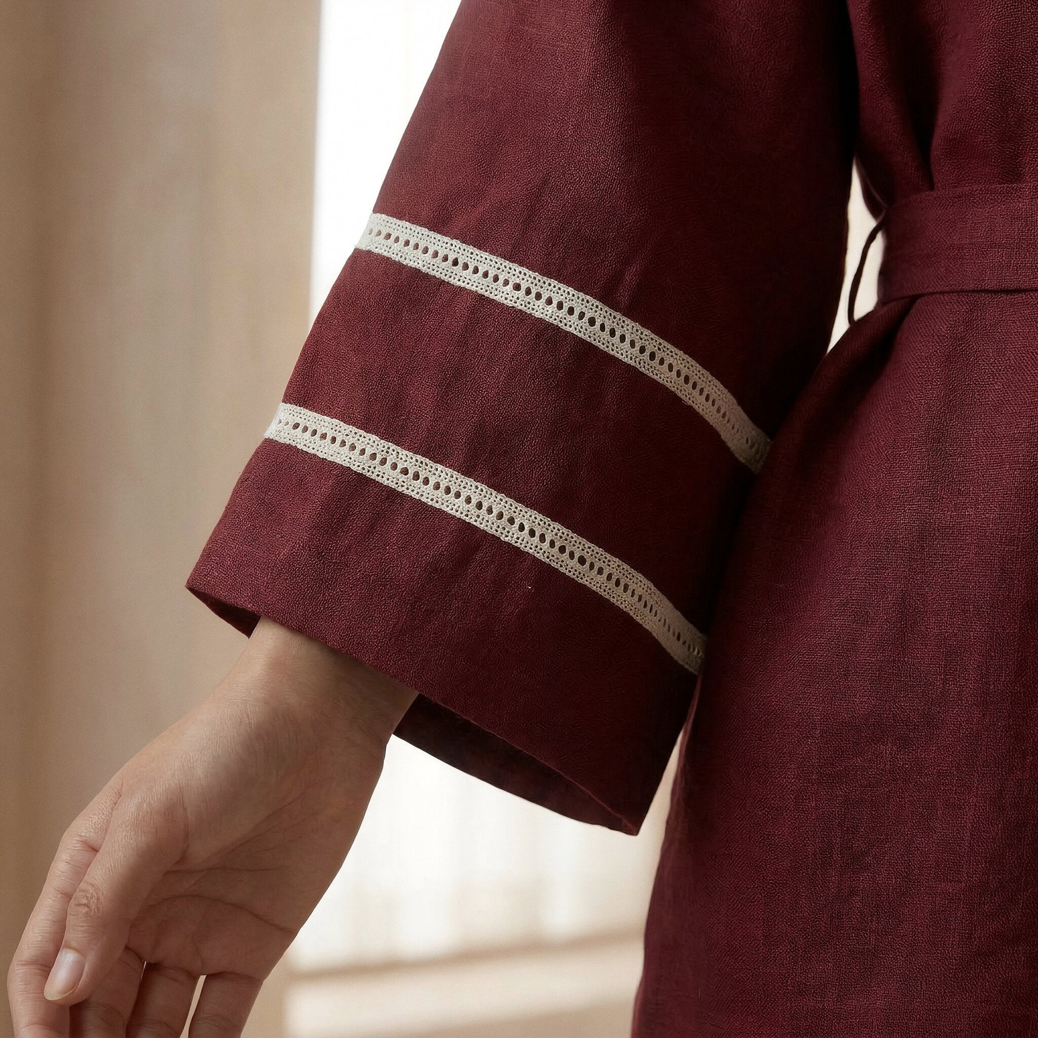 Maroon Handspun Cotton Kyoto Kimono Sleeve Wrap Top