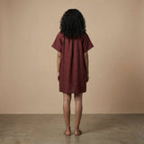 Maroon Handspun Cotton Mandarin Collar A-Line Short Dress