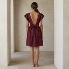 Maroon Handspun Cotton Open-Back Fit and Flare Knee Length Dress