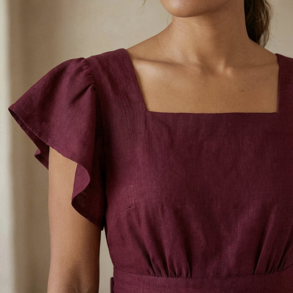 Maroon Handspun Cotton Open-Back Fit and Flare Knee Length Dress