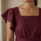 Maroon Handspun Cotton Open-Back Fit and Flare Knee Length Dress