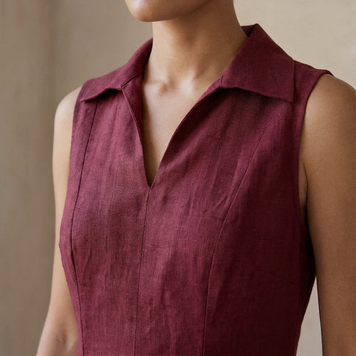 Maroon Handspun Cotton Paneled Sleeveless Maxi Dress