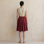 Maroon Handspun Cotton Pleated Knee-Length Skirt