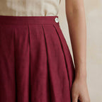 Maroon Handspun Cotton Pleated Knee-Length Skirt