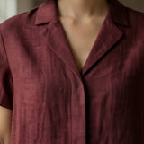 Maroon Handspun Cotton Relaxed Button-Down Shirt