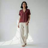 Maroon Handspun Cotton Relaxed Button-Down Shirt