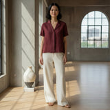 Maroon Handspun Cotton Relaxed Button-Down Shirt