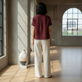 Maroon Handspun Cotton Relaxed Button-Down Shirt