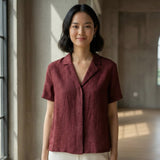 Maroon Handspun Cotton Relaxed Button-Down Shirt