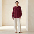 Maroon Handspun Cotton Relaxed Full Sleeve Button-Down Shirt