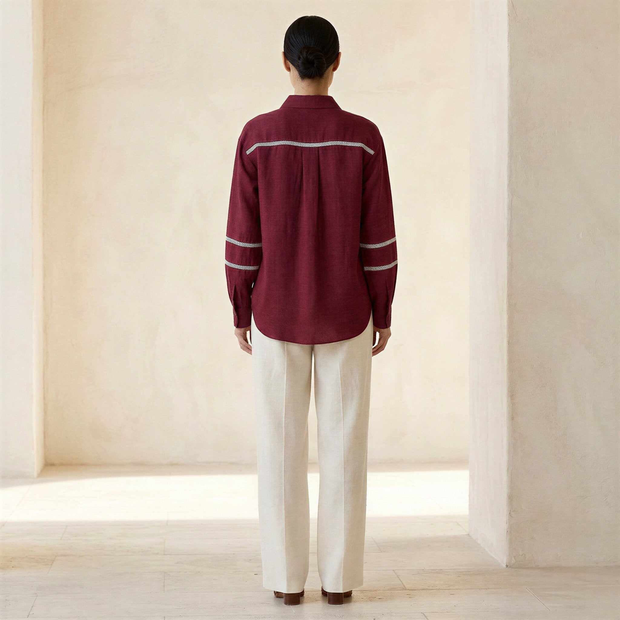 Maroon Handspun Cotton Relaxed Full Sleeve Button-Down Shirt