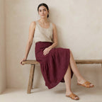 Maroon Handspun Cotton Ruffle Midi Wrap Skirt