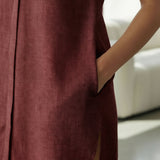 Maroon Handspun Cotton Ruffled Mini Shirt Dress