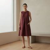 Maroon Handspun Cotton Sleeveless Paneled Swing Dress