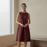 Maroon Handspun Cotton Sleeveless Paneled Swing Dress