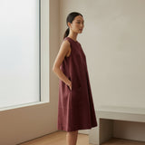 Maroon Handspun Cotton Sleeveless Paneled Swing Dress