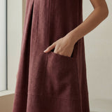 Maroon Handspun Cotton Sleeveless Paneled Swing Dress